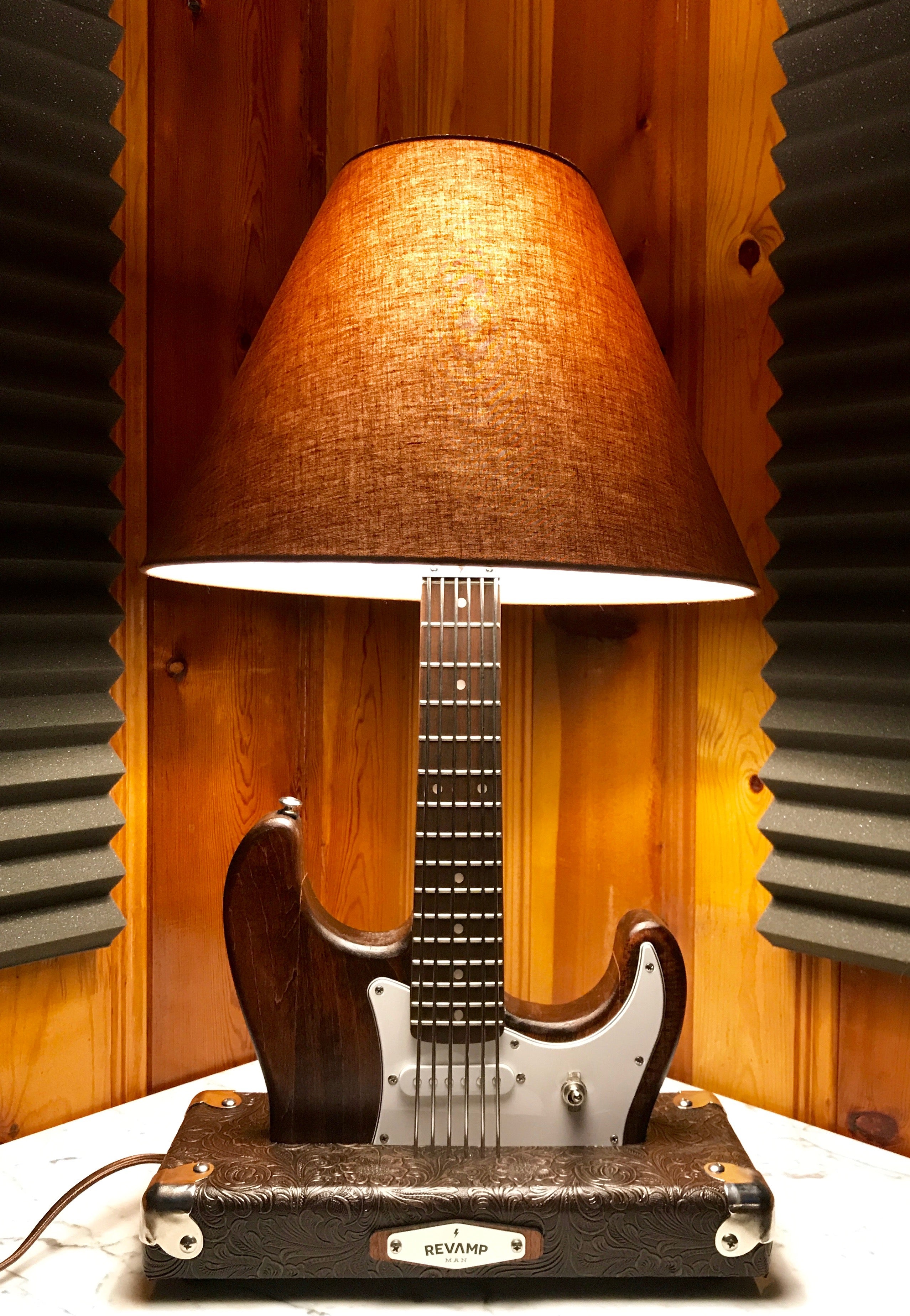 Guitar Lamp - Strat Style Dark Wood Grain #034 of Collection