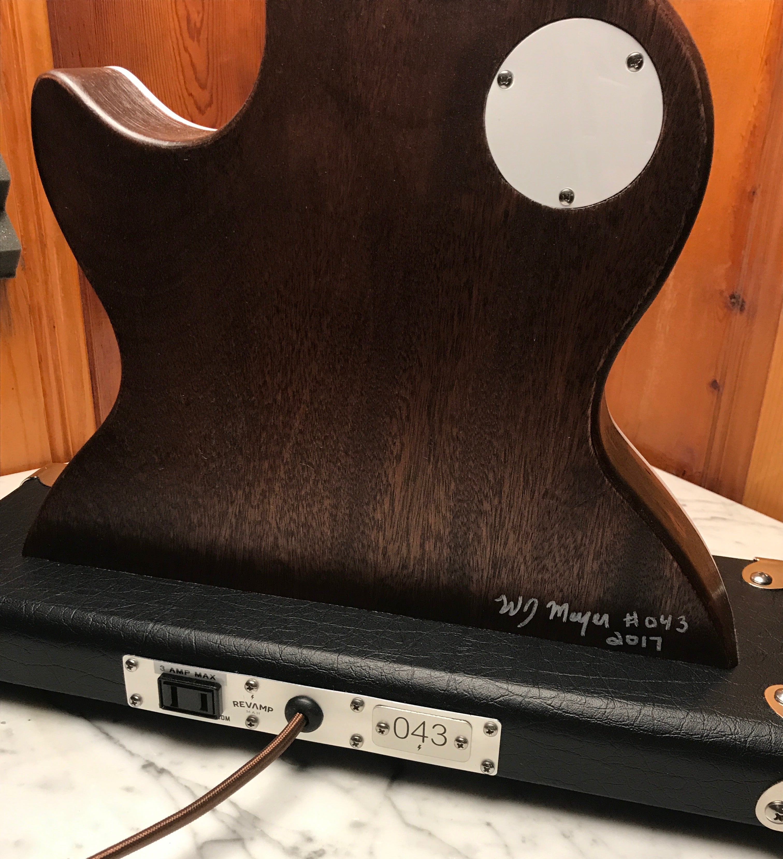 Guitar Lamp -  LP Style Bottoms Up Dark Wood # 043 of Collection